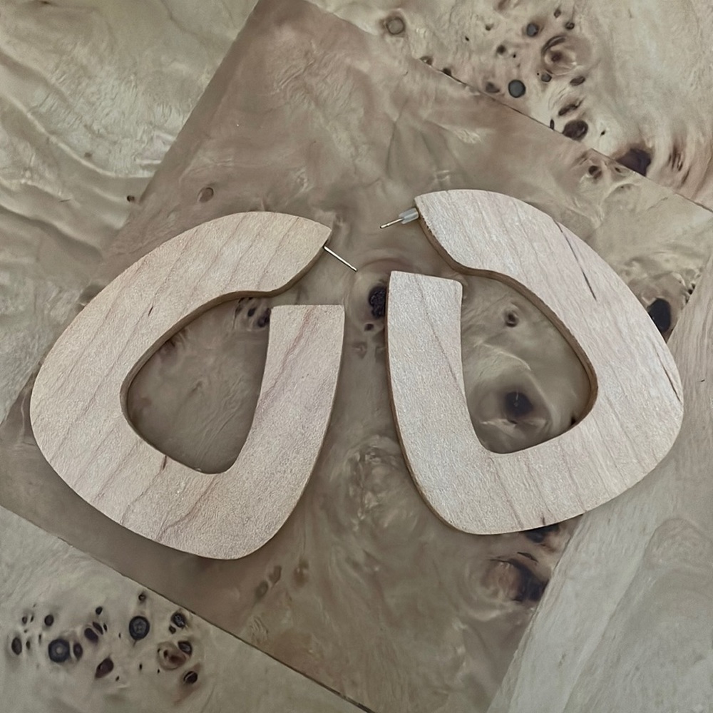 Anthropologie wooden statement hoops